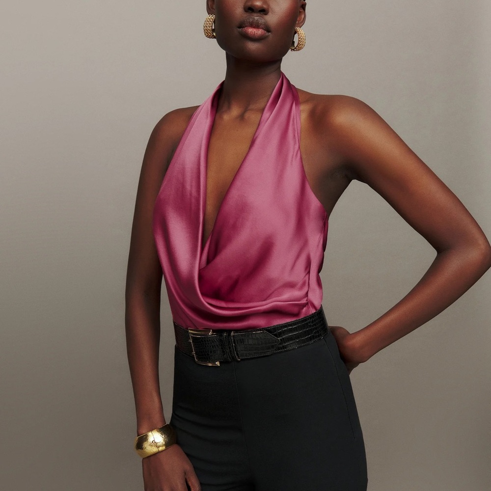 Reformation Satin Pink Halter Blouse
